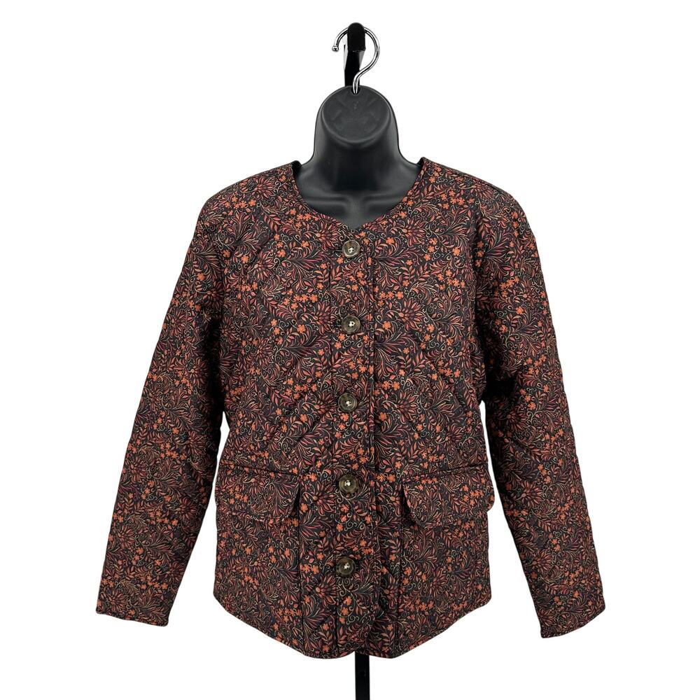 Croft & Barrow Quilted Jacket WMN S #WC24Z003RP Brown Orange Floral Long Sleeves
